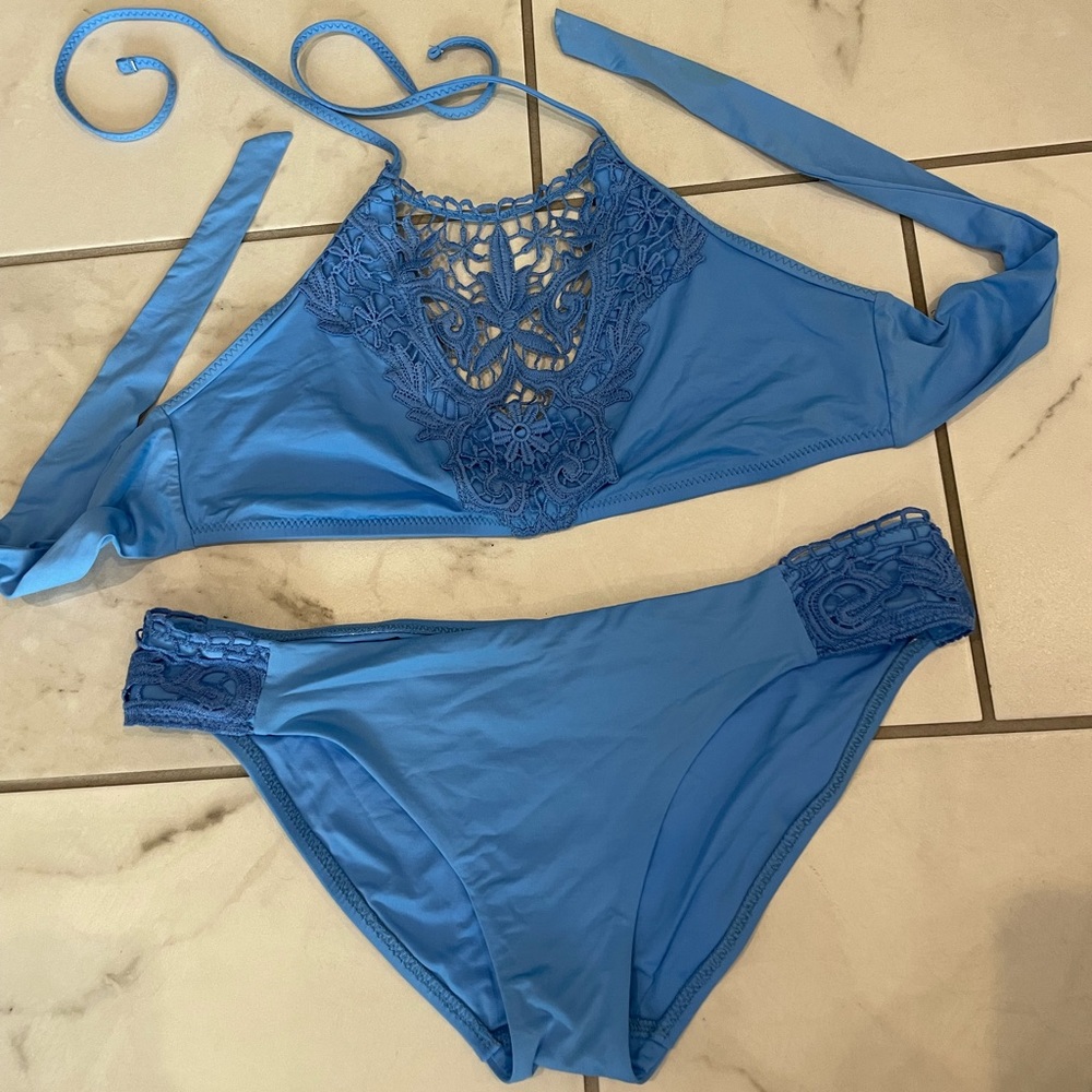 Becca Bikini- Blue Crochet Lace